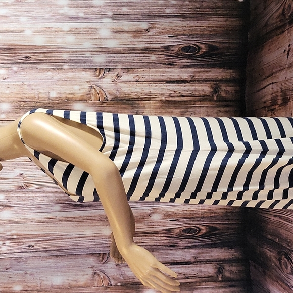 Garnet Hill Women's Sleeveless Navy & Cream Striped Maxi Dress Size M - Picture 7 of 12